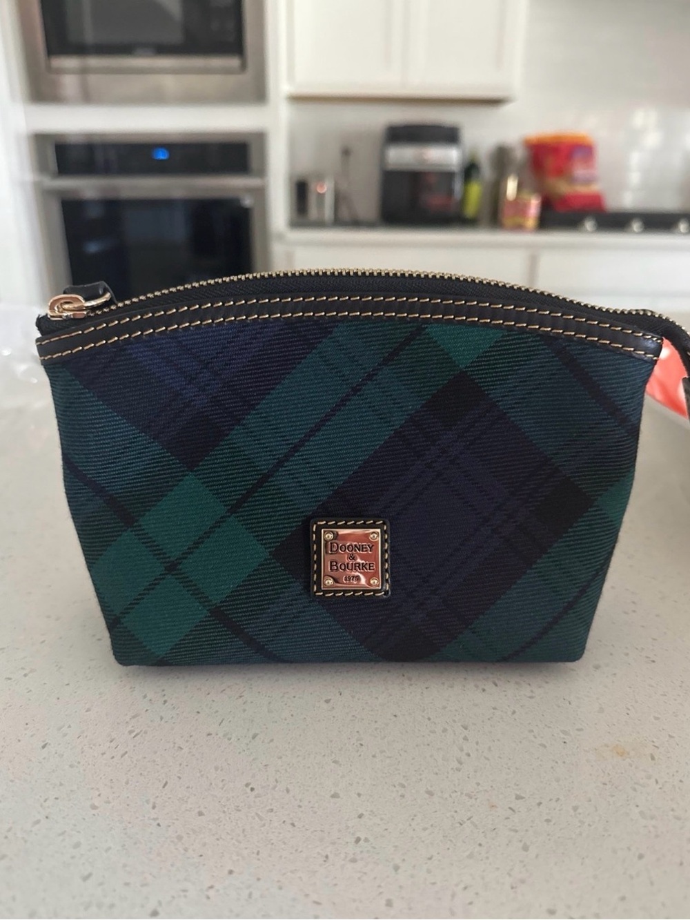 Dooney & Bourke Green and Navy Plaid Cosmetic Bag